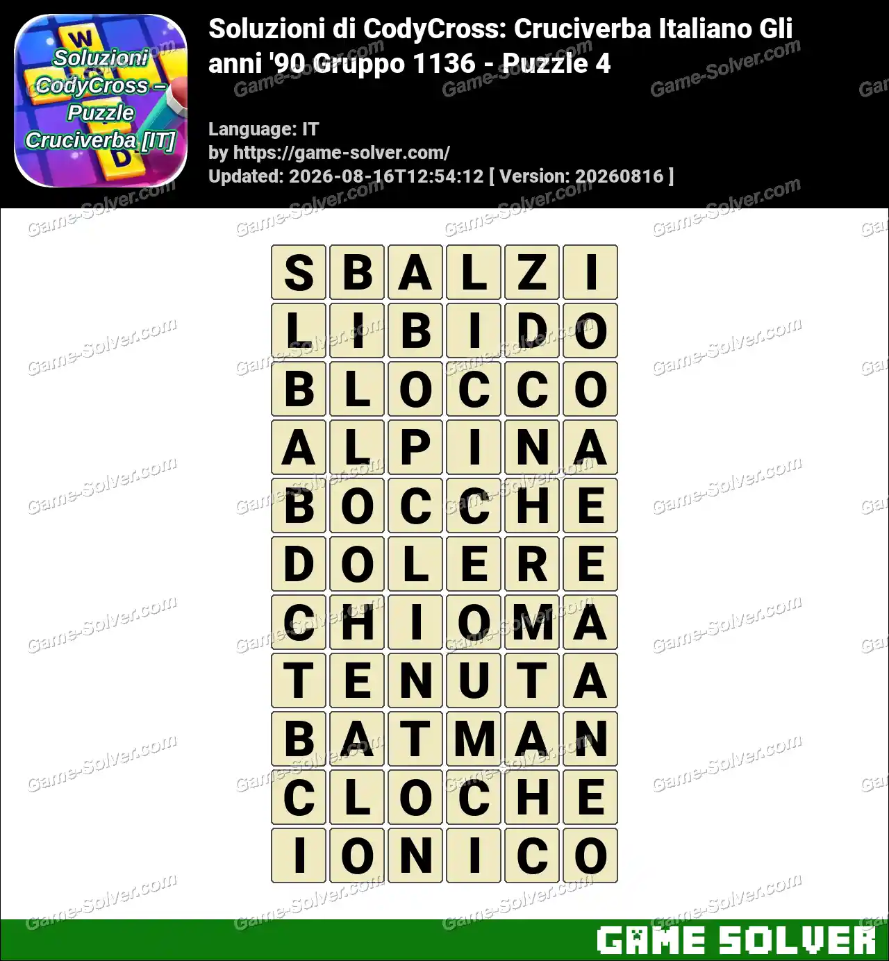 Soluzioni di CodyCross: Cruciverba Italiano Gli anni ’90 Gruppo 1136 – Puzzle 4